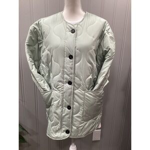 ON BLUE Quilted Liner Jacket Light Green Round Neck Button Front Pockets Womens
